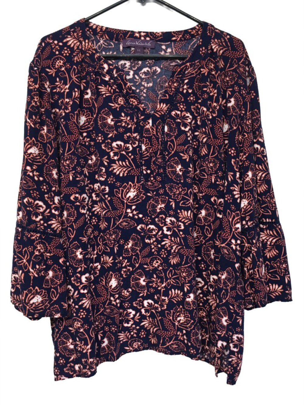 Gloria Vanderbilt Navy-Blue Floral Top Size XXL